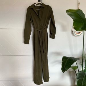 Green button down jumpsuit - medium